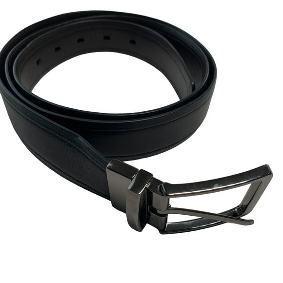 Full Grain Cowhide Leather Belt Men's Black Reversible 48 Inches - Picture 3 of 11